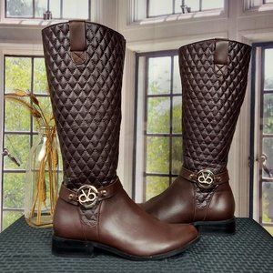 BLVD DARK BROWN QUILTED KNEE HIGH RIDING BOOTS